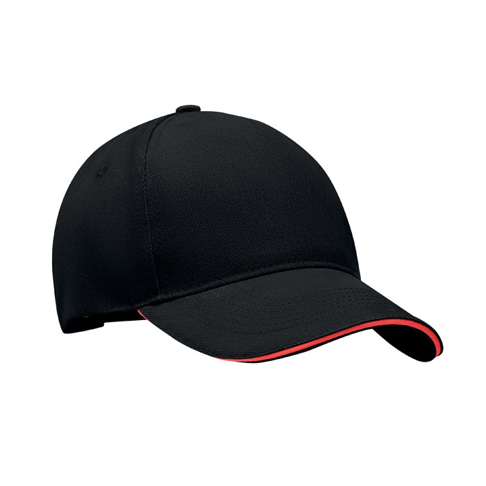 Casquette de baseball promotionnelle à 5 pans noir / Rouge